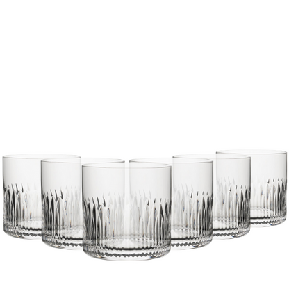 Set of six Whitley Old Fashioned Whisky Tumblers by Glassware UK, 370ml capacity, clear glass with a classic design.