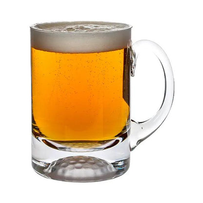 Glassware UK golf ball glass tankard, 568ml, clear with golf ball design engraved, sturdy handle, ideal for beverages