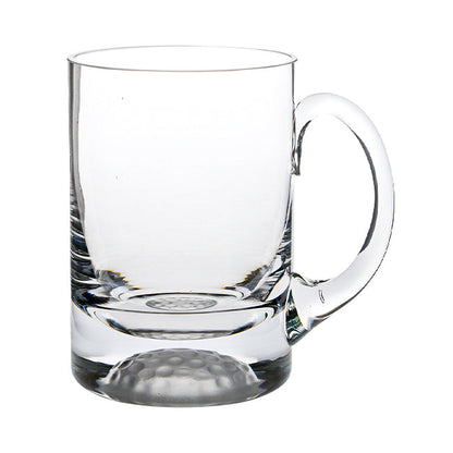 Glassware UK golf ball-shaped glass tankard, 568ml, featuring a detailed golf ball design, perfect for beer or beverages.