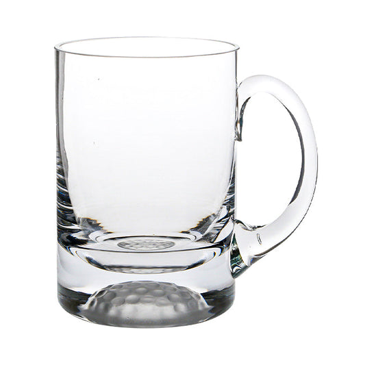 Glassware UK golf ball-shaped glass tankard, 568ml, featuring a detailed golf ball design, perfect for beer or beverages.