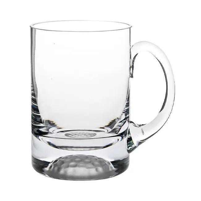 Glassware UK golf ball glass tankard with 568ml capacity, clear glass design, featuring a golf ball pattern and sturdy handle.