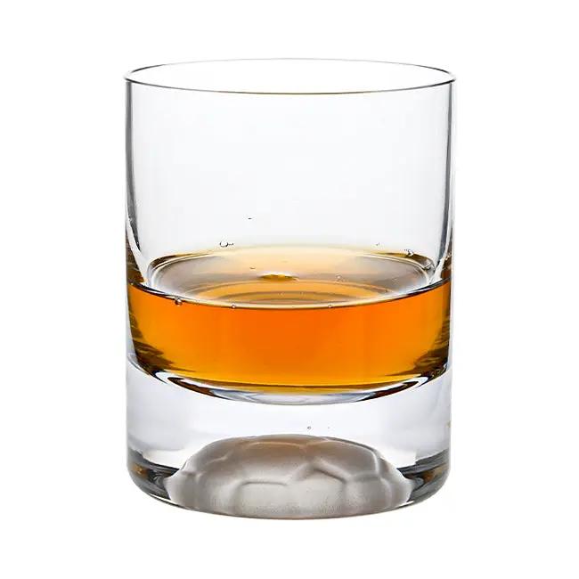 Set of six football-themed whisky tumblers from Glassware UK, 295ml glass glasses with football design.