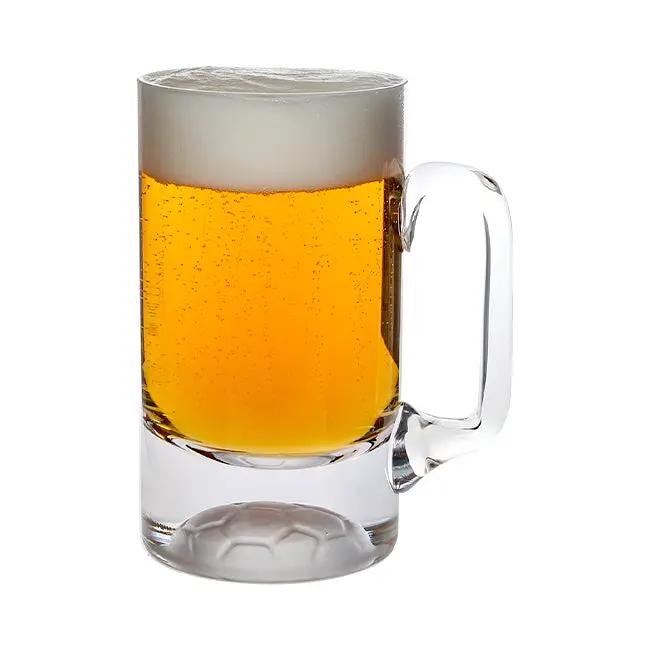 Football-themed glass tankard by Glassware UK, 1/2 pint capacity, featuring a detailed football design and sturdy glass construction.