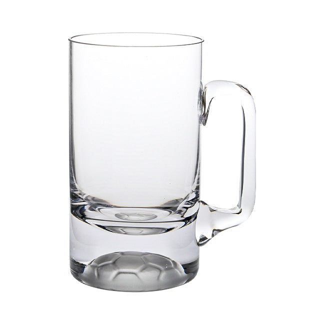 Half-pint football-themed glass tankard with detailed football design, perfect for sports fans, by Glassware UK.