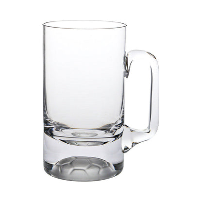 Half-pint football-themed glass tankard with detailed football design, perfect for sports fans, by Glassware UK.