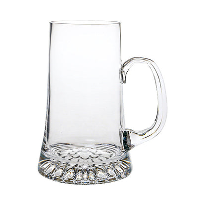 Handmade 1L glass tankard from Glassware UK with clear, sturdy design and a wide handle, perfect for enjoying beverages.
