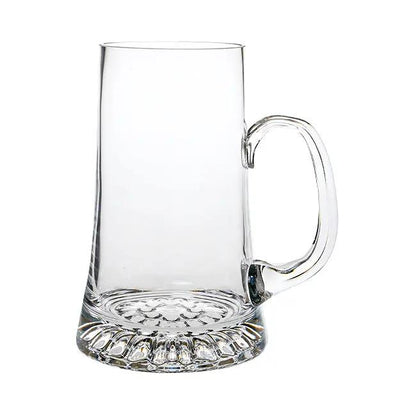 Handmade 1L glass tankard from Glassware UK with a clear, sturdy design and a smooth handle, perfect for beverages.