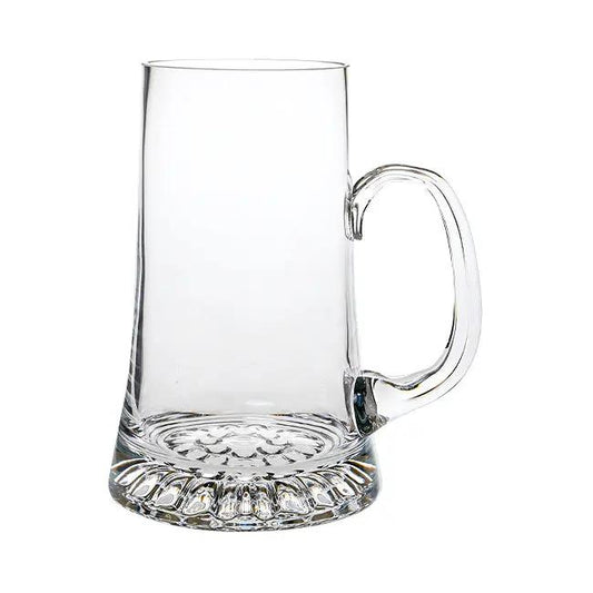 Handmade 1L glass tankard from Glassware UK with a clear, sturdy design and a smooth handle, perfect for beverages.