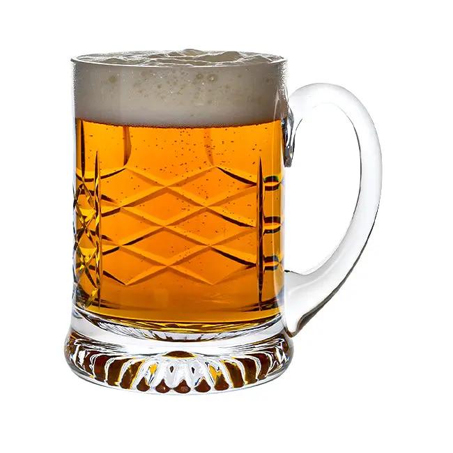 Handmade crystal cut tankard from Glassware UK with a 0.565L capacity, featuring intricate glass detailing and a sturdy handle.