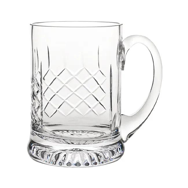 Handmade crystal cut tankard from Glassware UK with a 0.565L capacity, featuring intricate glass craftsmanship and a sturdy handle.