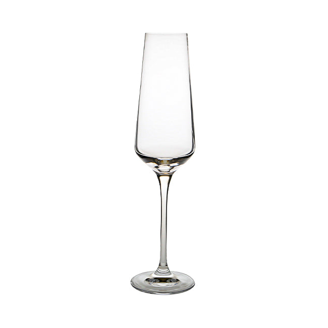 Set of six Krosno Avant-Garde champagne flutes, 180ml glassware for sparkling wine, clear and elegant design.