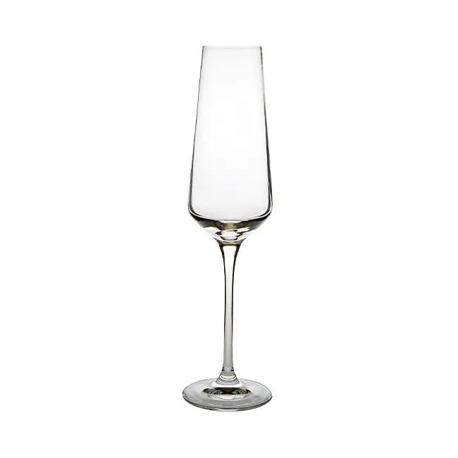 Set of six Krosno Avant-Garde champagne flutes, 180ml glassware with tall, slender stems and elegant bowl design.