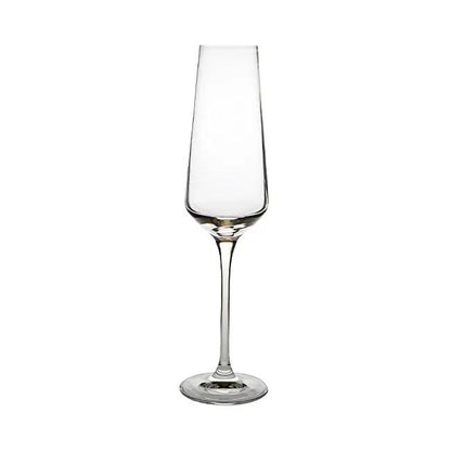 Set of six Krosno Avant-Garde champagne flutes, 180ml glassware with tall, slender stems and elegant bowl design.
