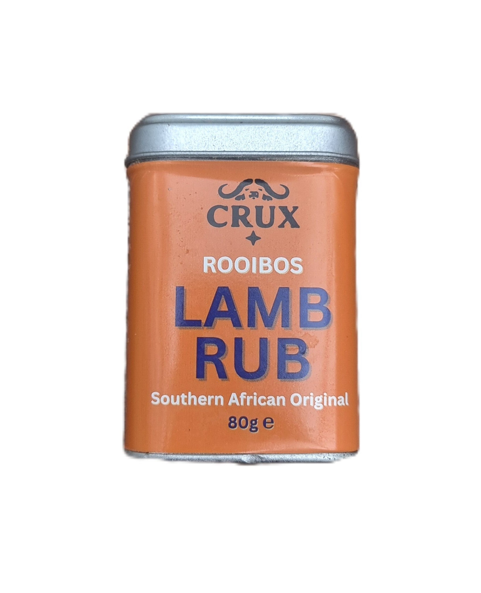Crux BBQ Roiboos Lamb Rub in a jar, featuring a blend of spices for grilling and BBQ lamb dishes.