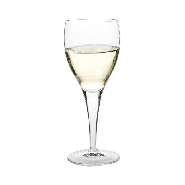 Set of six Luigi Bormioli white wine glasses, 190ml capacity, elegant glassware for serving white wine.