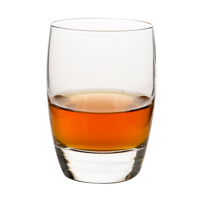 Set of six Luigi Bormioli whisky tumblers, 265ml glassware in clear, elegant design for enjoying whiskey.