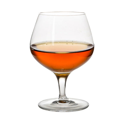Set of six Luigi Bormioli 230ml whisky tumblers, clear glass brandy glasses for elegant beverage presentation.