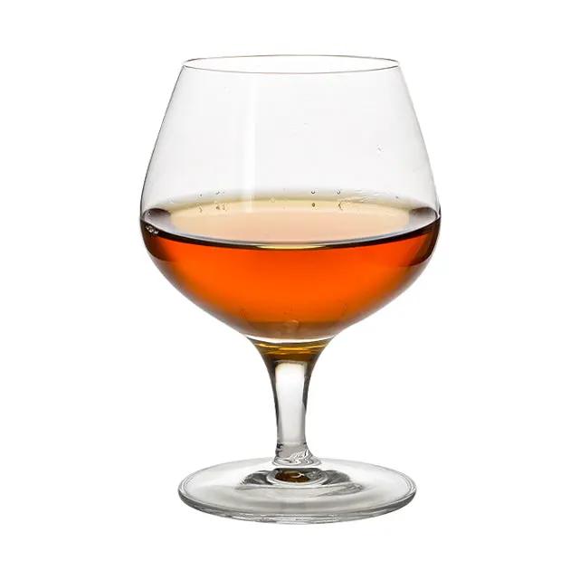 Set of six Luigi Bormioli brand whisky tumblers, 230ml brandy glasses with clear glass design from Glassware UK.