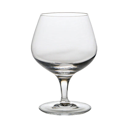 Set of six Luigi Bormioli brandy glasses, 230ml whisky tumblers with clear glass, designed for enjoying fine spirits.