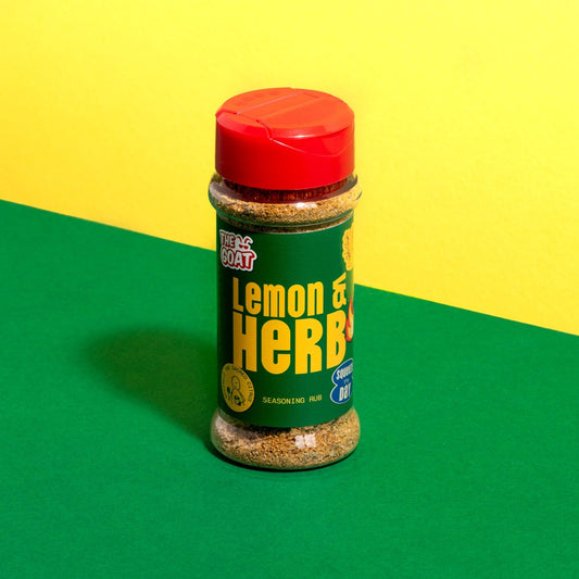 Lemon & Herb Seasoning by The GOAT Seasoning Blends in a 75g shaker, featuring lemon and herb herbs on the label.