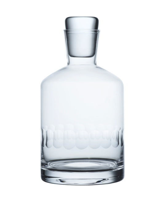 Crystal decanter with lens design by The Vintage List, featuring a sleek, elegant shape and intricate glass detailing.