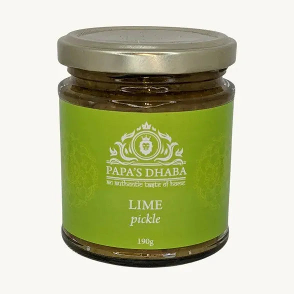 Friars Farm Lime Pickle 200g jar, tangy and spicy pickle relish with chopped lime pieces in a clear glass jar.