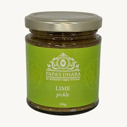 Friars Farm Lime Pickle 200g jar, tangy and spicy pickle relish with chopped lime pieces in a clear glass jar.