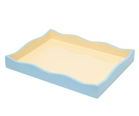 Domenicamarland Allegra Wiggle Tray in blue and cream with wavy design, shown on a flat surface.