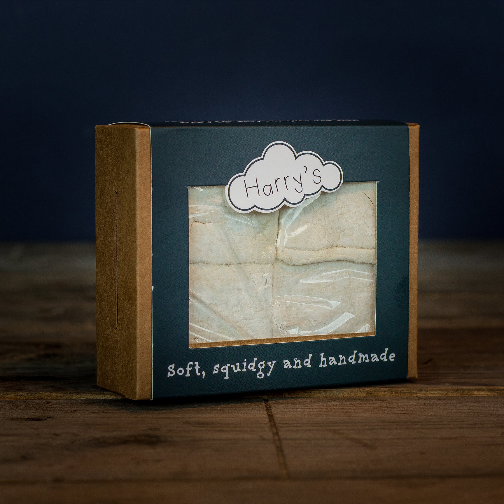 Square marshmallow from Harry's Hot Chocolate giant marshmallows collection, featuring a fluffy, white marshmallow with a festive Holly design.