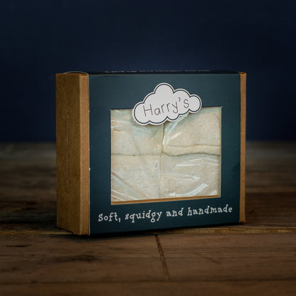 Square marshmallow from Harry's Hot Chocolate giant marshmallows collection, featuring a fluffy, white marshmallow with a festive Holly design.