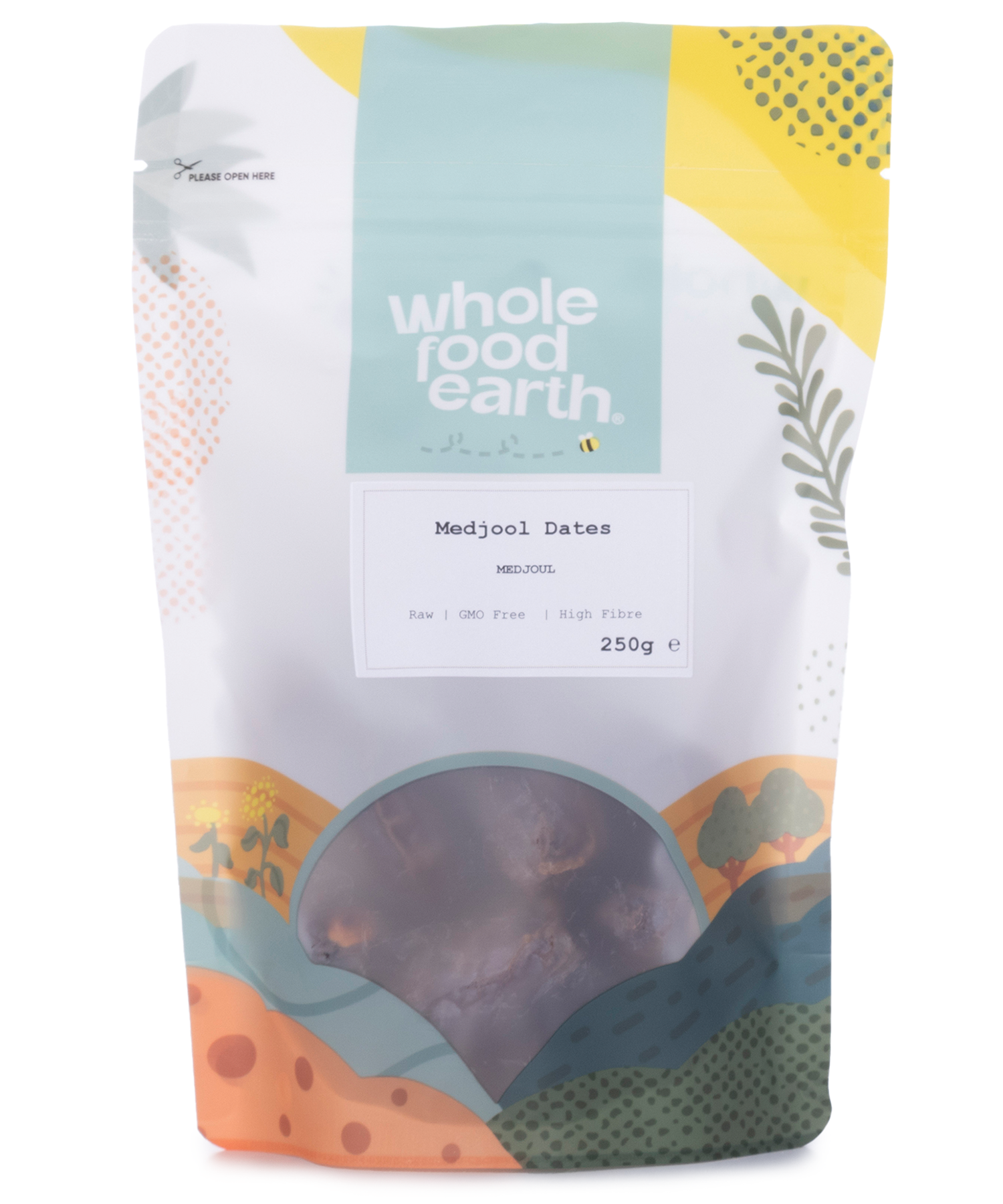 Medjoul dates, whole dried fruits from Whole Food Earth, showing glossy, plump dates with natural texture and rich color.