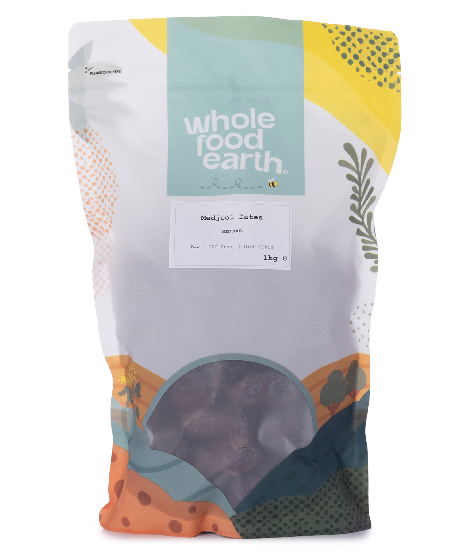 Medjoul dates from Whole Food Earth, dried fruits with glossy, plump, dark brown Medjool dates in a 1kg package.