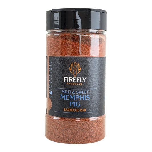 FireFly Barbecue Memphis Sweet BBQ Rub jar with label, showcasing the flavorful seasoning for grilling and smoking meats.