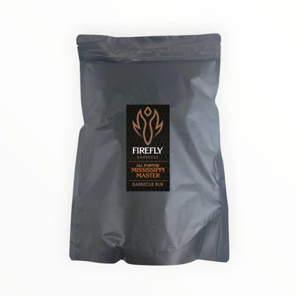 FireFly Barbecue Mississippi Master All-Purpose BBQ Rub in a 1kg jar, showing the flavorful spice blend for grilling and smoking.