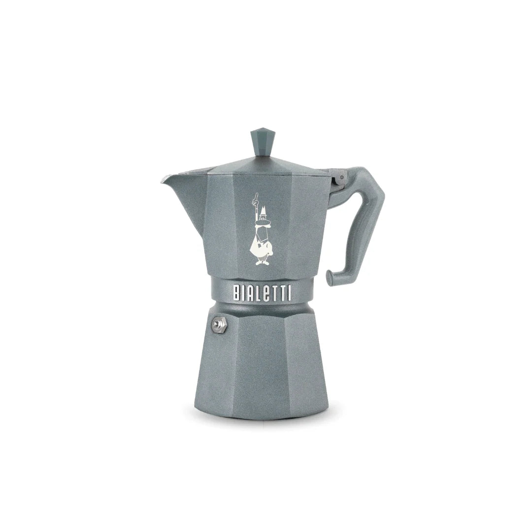 Bialetti Brew Italia Moka Octagonal Induction 6-Cup coffee maker in grey with stainless steel handle and classic design