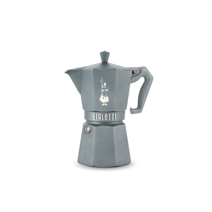 Bialetti Brew Italia Moka Octagonal Induction 6-Cup coffee maker in grey with stainless steel handle and classic design