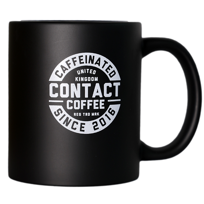 Contact Coffee Co mug featuring the Bravo Gear logo, a ceramic coffee mug with a modern design and bold branding.