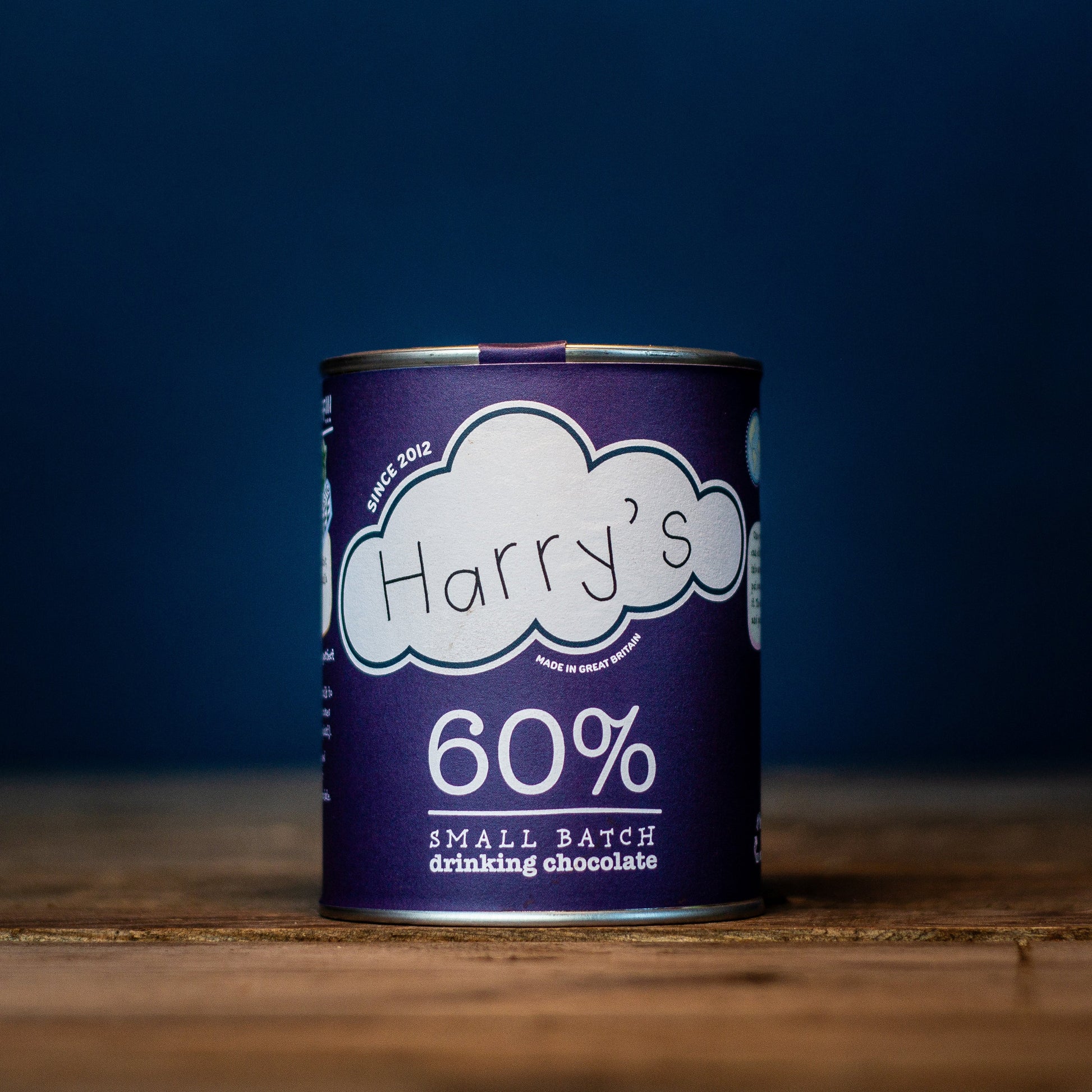 Harry's Hot Chocolate 60% hot chocolate powder in a square package, rich and smooth with a deep chocolate flavor.