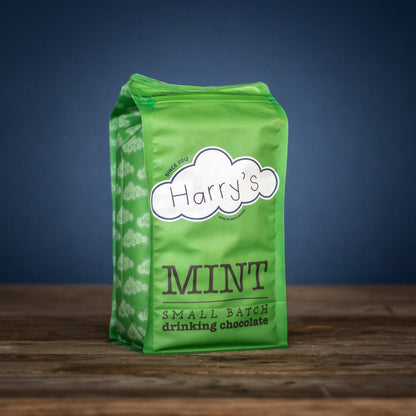 Harry's Hot Chocolate Mint 44% hot chocolate in a 1.6kg bag with fresh mint flavor and rich, creamy texture.