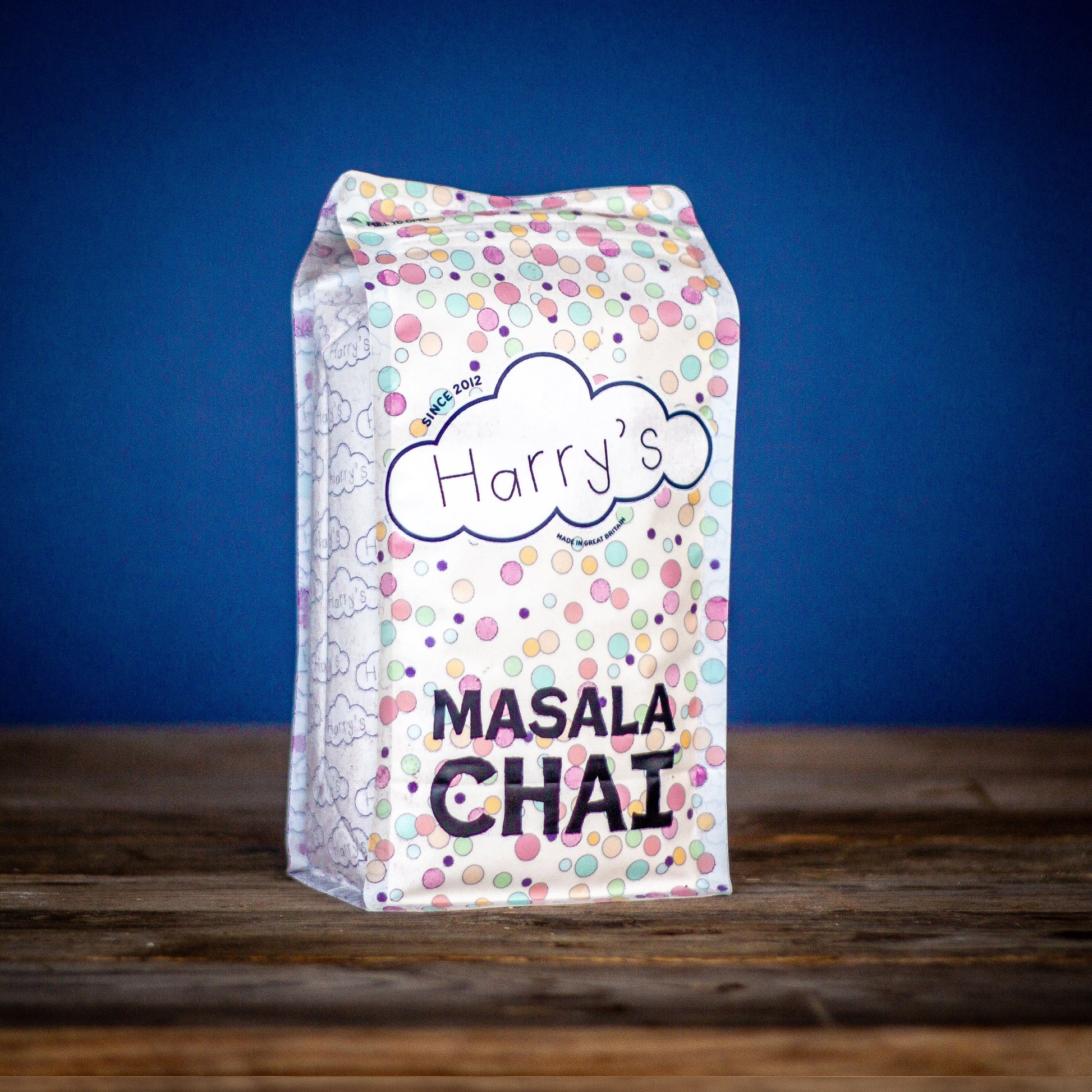 Harry's Hot Chocolate Masala Chai in a 1.6kg bag, featuring a rich blend of spices and warm beverage ingredients.