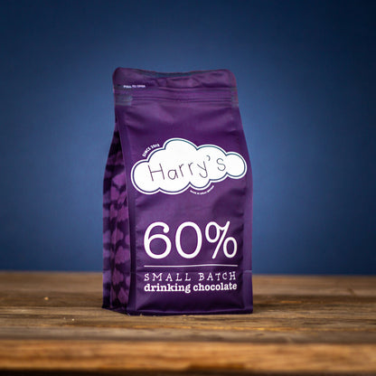 Harry's Hot Chocolate 1kg bag of 60% hot chocolate powder, smooth and rich hot chocolate mix with high cocoa content.