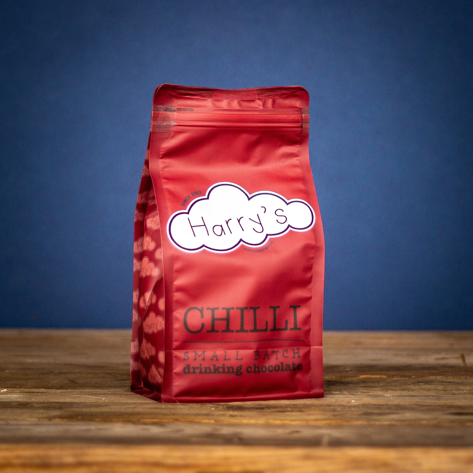 1kg bag of Harry's Hot Chocolate Chilli Hot Chocolate, spicy cocoa powder in a new 1kg bag with chili flavor.