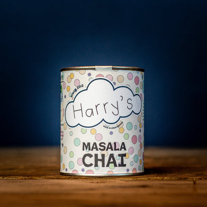 Harry's Hot Chocolate Masala Chai hot chocolate in a square package, showcasing the flavorful spice blend and rich chocolate texture.