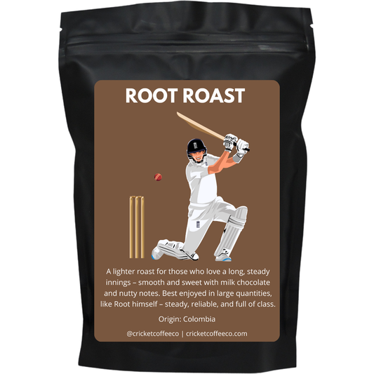 Bag of Clubhouse Roastery Root Roast coffee beans, featuring the product label and packaging design.