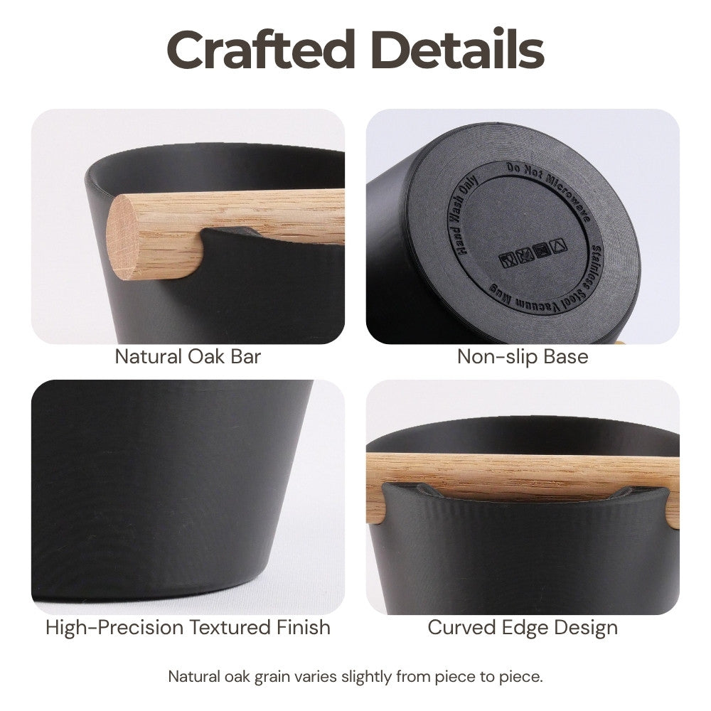 Nordic Coffee Knock Box by KNOCDIC® with real oak wood bar for espresso machine maintenance and coffee grounds disposal