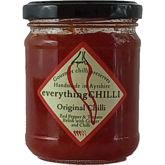 Bundle of five Rainy Day Pack Original Chilli Relish jars from everythingCHILLI with vibrant labels and colorful packaging.