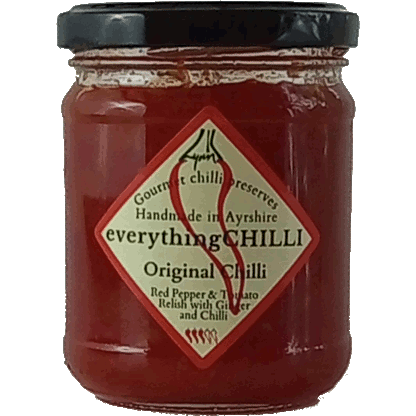 Bundle of five Rainy Day Pack Original Chilli Relish jars from everythingCHILLI with vibrant labels and colorful packaging.