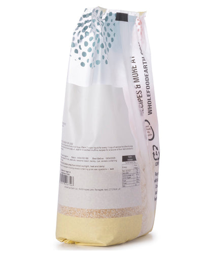 Whole Food Earth oat bran cereal in a 500g package, showing the textured, light brown oat bran grains on the packaging.