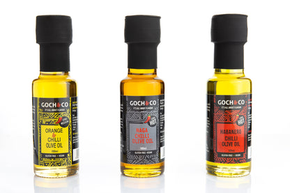 A selection of Goch and Co chilli olive oils