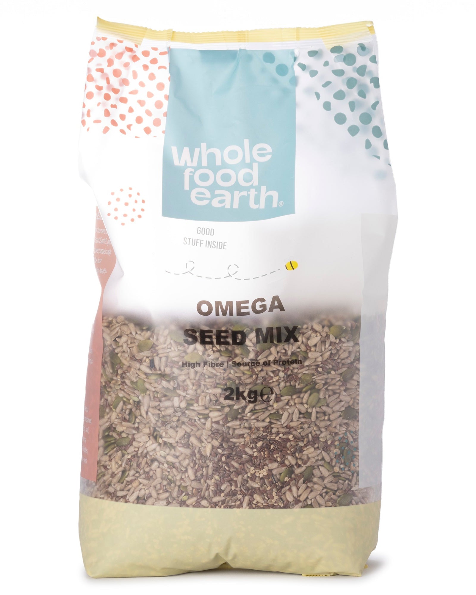 Whole Food Earth Omega Seed Mix with a variety of five nutritious seeds in a 2kg package.